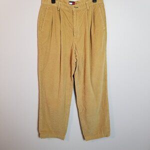 TOMMY HILFIGER Men's Wide Wale Ribbed Pleated Corduroy Pants Tan 34x30 ~ 4531